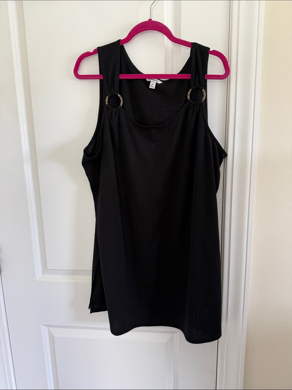 croft & barrow Black Tank Top with Shoulder Ring Detail
